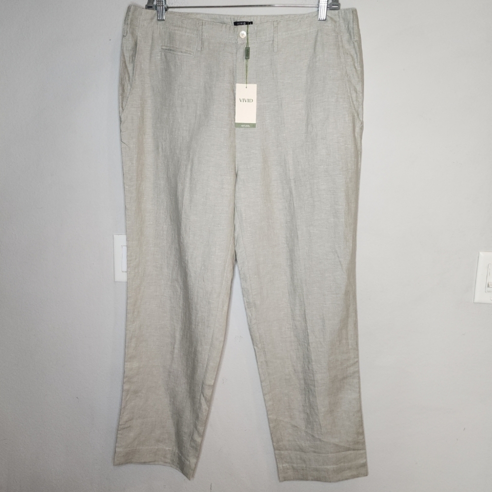 NWT Vivid 100% Linen Light Green Pants Size 40‎